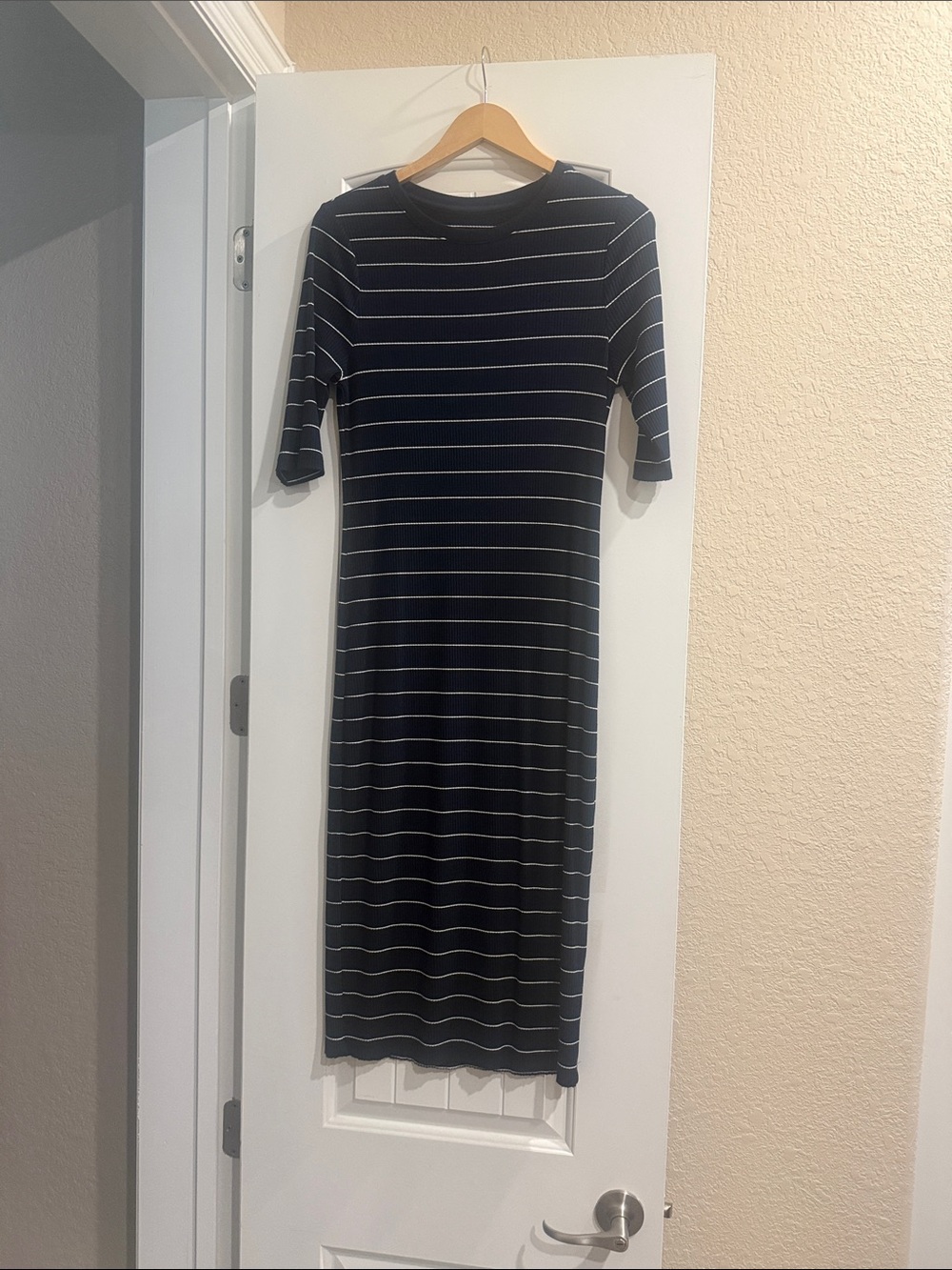 Banana Republic Navy and White Striped Midi Dress